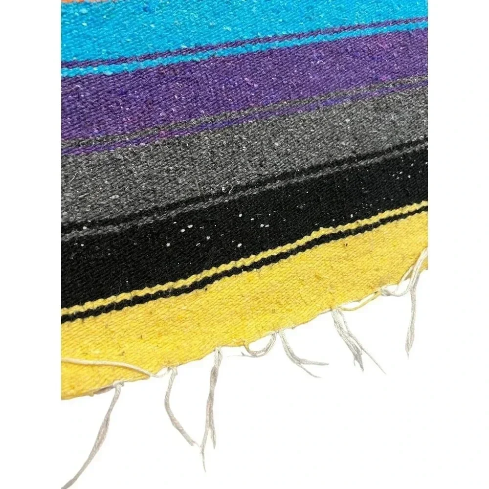 VTG Southwest Tapestry Woven Blanket Church Town Birds Pueblo Mexico Color Block